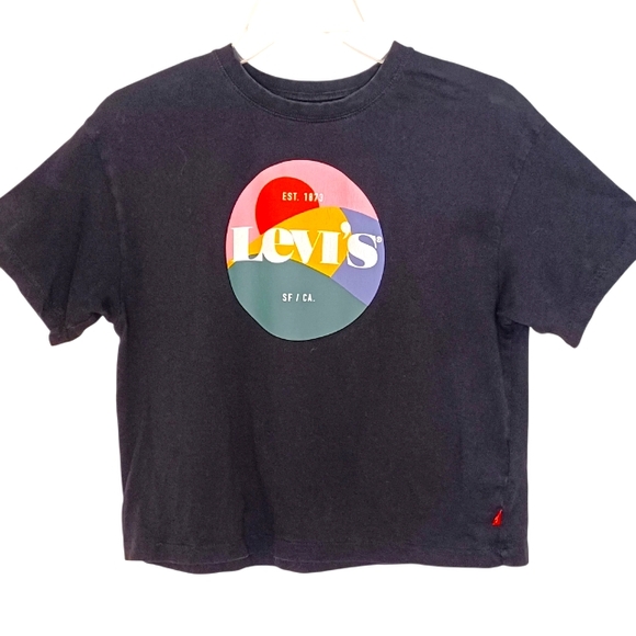 Levi's Girls Cropped Tee Shirt Multicolor Imprint Sz XL - Picture 1 of 8